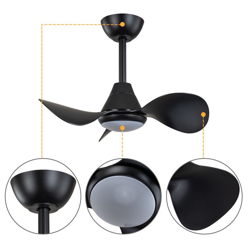 C Cattleya 24 in. Color Changing 3000K/4000K/5000K LED Black Indoor Ceiling Fan with Light Kit and Remote Control, 3 of 7