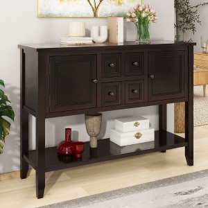 LOVMOR Cambridge Series Ample Storage Vintage Console Table with Four Small Drawers and Bottom Shelf for Living Rooms, Entrances and Kitchens - 1 of 4