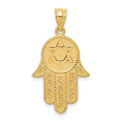 Black Bow Jewelry 14k Yellow Gold Star of David Hamsa Pendant, 18 x 26mm
