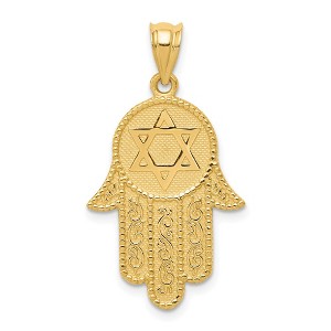 Black Bow Jewelry 14k Yellow Gold Star of David Hamsa Pendant, 18 x 26mm - 1 of 4