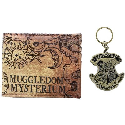 Bioworld Harry Potter "Muggledom Mysterium" Bi-Fold Wallet and Hogwarts Keychain Set