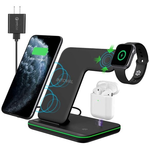 kæmpe Det kompression Intoval Wireless Charger Qi-certified Charging Station For Iphone, Apple  Airpods And Apple Watch - Z5 - Black : Target