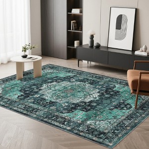 8x10 Distressed Floral Area Rug - Washable Low Pile Carpet with Non-Slip Backing for Living Room, Bedroom, Open Spaces -Sage Green/Bedige - 1 of 4