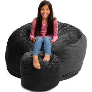 Ultimate Sack 4ft Bean Bag Chair and Footstool, Oversized Comfortable Indoor Floor Lounger, Giant Foam-Filled Furniture for Relaxing, Grey Suede - 1 of 4
