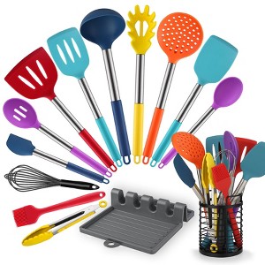 Itopfox 14-Piece Heat-Resistant Silicone Kitchen Utensil Set with Holder, Spatulas, Spoons, and More, Dishwasher Safe, BPA-Free, Multicolor - 1 of 4