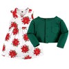 Hudson Baby Infant and Toddler Girl Cotton Dress and Cardigan Set, Poinsettia - image 3 of 4