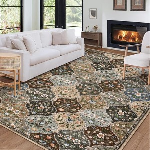 Modern Washable Area Rug, Vintage Distressed Throw Carpet with Non Slip Backing, Low Pile Stain Resistant Floor Cover for Home - 1 of 4