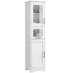 Tall Pantry Cabinet with Glass Doors and Adjustable Shelf, Freestanding Bathroom or Kitchen Storage Cupboard, Linen Cabinet for Living Room, White - 1 of 1
