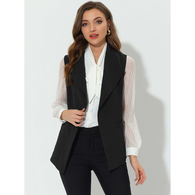 Allegra K Women's Casual Shawl Collar Belted Sleeveless Work Office Suit Vest, 3 of 6