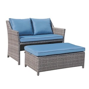 Sunsitt 2pc Wicker Outdoor Patio Wicker Loveseat and Coffee Table Set with Built-in Storage Bin - 1 of 4