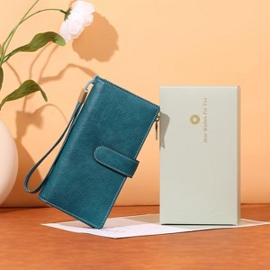 Hachikiko Womens Large Capacity RFID Wallet - PU Leather Bifold Wristlet Clutch with Double Zipper Pocket, 5 ID Windows - 1 of 4