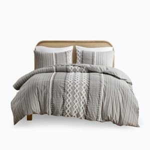 Gulches Imani 3 Piece Multicolor Gray Cotton Chenille Duvet Cover Queen Set with Global Inspired Aztec Print - 1 of 4