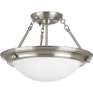 Progress Lighting Eclipse 2-Light Semi-Flush Ceiling Fixture, Brushed Nickel, Satin White Glass Shade - 1 of 2