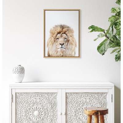 Lion Stare Portrait Framed Canvas Wall Art, 27" x 22"