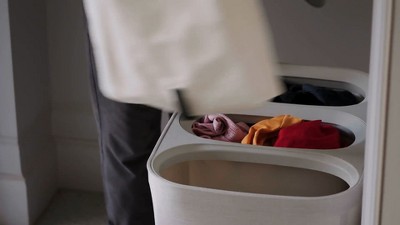 Gray 90L Laundry Separation Basket with Lid for Kids