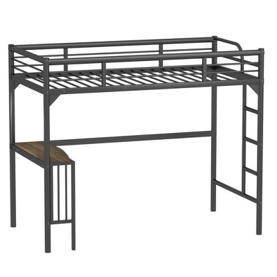 Bellemave Twin Metal Loft Bed with Desk, Ladder and Guardrails,bookdesk under bed , Black