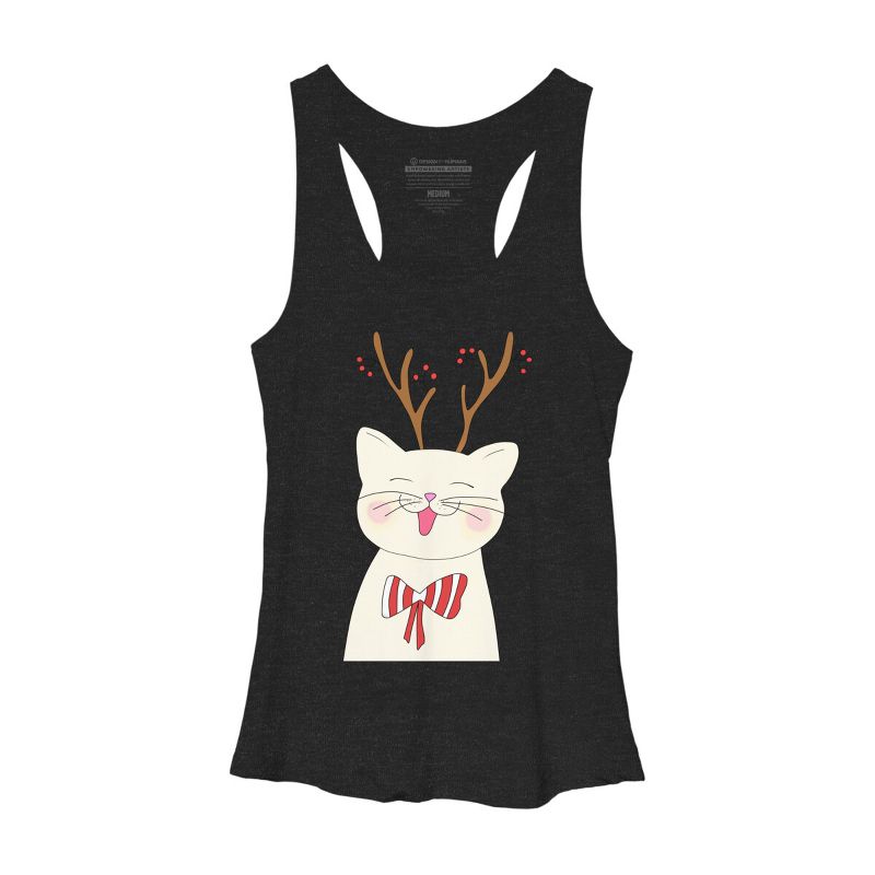Women's Design By Humans Christmas cat By Rasheb Racerback Tank Top, 1 of 4