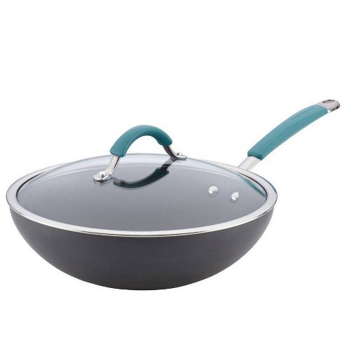 Rachael Ray 11 Hard-Anodized Nonstick Covered Stir Fry Pan - Gray with  Agave Blue
