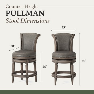 Reclaimed Oak Swivel Counter Stool with Gray Vegan Leather Upholstery