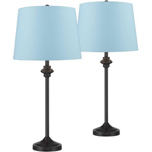 360 Lighting Lynn Modern Industrial Buffet Table Lamps 26" High Set of 2 Black Metal Blue Hardback Drum Shade for Bedroom Living Room Bedside Kids - 1 of 4