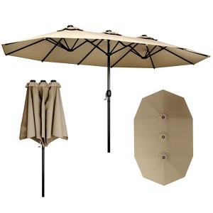 FONTOI Double Sided Outdoor Umbrella with Crank Handle, Rectangular Market Umbrella with 12 Ribs for Patio, Deck, Brown, 106.2"*94.5"*181.1" - 1 of 4