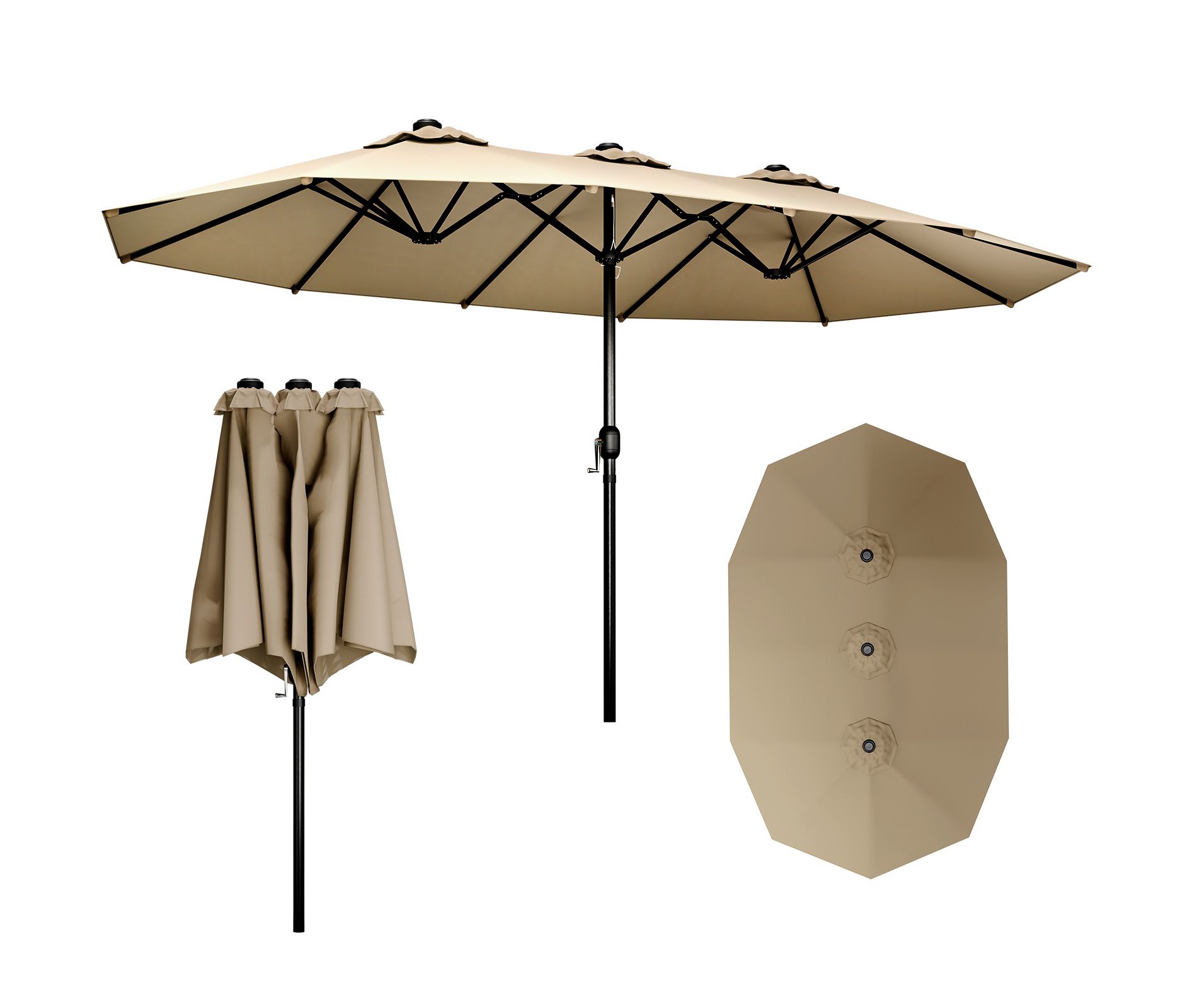 FONTOI Double Sided Outdoor Umbrella with Crank Handle, Rectangular Market Umbrella with 12 Ribs for Patio, Deck, Brown, 106.2"*94.5"*181.1"