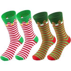 Toe-Tally Sox Christmas Elf Socks, Holiday Striped Crew Socks, Unisex, 2 Pairs - 1 of 4