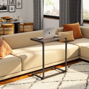 C-Shaped End Table, Small Side Tables for Sofa, Wide Couch Table That Slide Under, Laptop Snack Table - 1 of 4