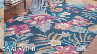 Handmade Blue Floral Wool Tufted Area Rug, 3' x 5'