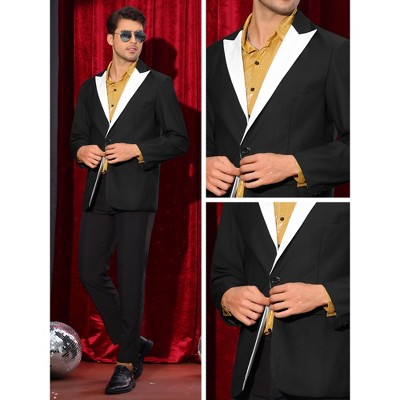 Мужские куртки INSPIRE CHIC Men's Classic Peak Lapel Single Breasted Business Suit Jackets Black X-Large — фото 4