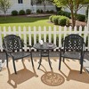 3-Piece Cast Aluminum Outdoor Dining Set: Round Table, Stackable Chairs & Red Cushions - All-Weather Patio Furniture for Your Backyard - 2 of 4