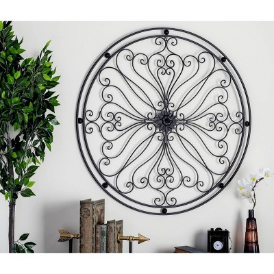 Bronze Radial Scroll Round Metal Wall Sculpture, 40"