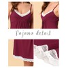 cheibear Women's V Neck Lace Trim Solid Color Pajama Sleepdress Nightgown - 4 of 4