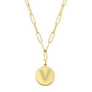Adornia Tarnish Resistant 14k Gold Plated Pave Crystal Initial Disc Paperclip Necklace - 1 of 3
