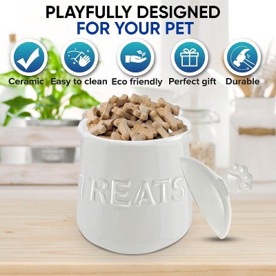 Ivory White Ceramic Dog Treat Jar with Airtight Lid