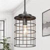 LNC Mocha 1-Lights  5" Industrial Cylinder  Mini Pendnat  Lights, Antique Black with Brushed Silver - 2 of 4