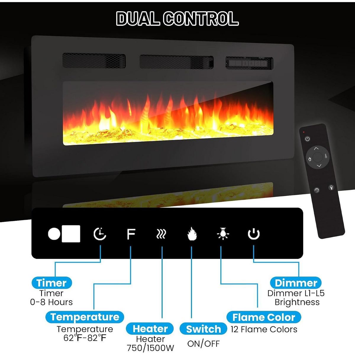 Garvee 80" TV Stand with 36" Elec. Fireplace, 12 Flame, 1500W, for 90" TVs - thumbnail 6