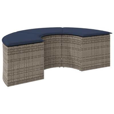 vidaXL - Patio Footstool with Cushion/Outdoor Ottoman Furniture - Gray Poly Rattan/Navy Blue Polyester Cushion - Garden, Patio, 20.5" x 29.1" x 15.7"