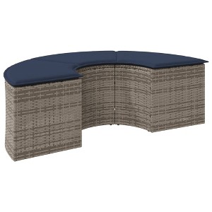 vidaXL - Patio Footstool with Cushion/Outdoor Ottoman Furniture - Gray Poly Rattan/Navy Blue Polyester Cushion - Garden, Patio, 20.5" x 29.1" x 15.7" - 1 of 4