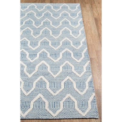 Langdon Blue and Ivory Geometric Wool Area Rug 5' x 8'
