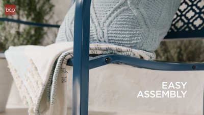 Rose Red Steel Outdoor Bench with Geometric Backrest