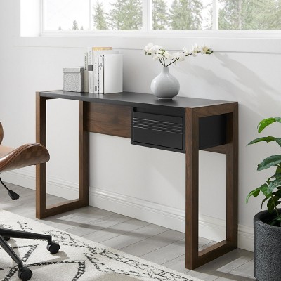 INFURNIC Desks Modern Fluted Drawer Writing Desk with Telescoping Metal Glides and Two Tone Design, Brown, 46"*16"*30"