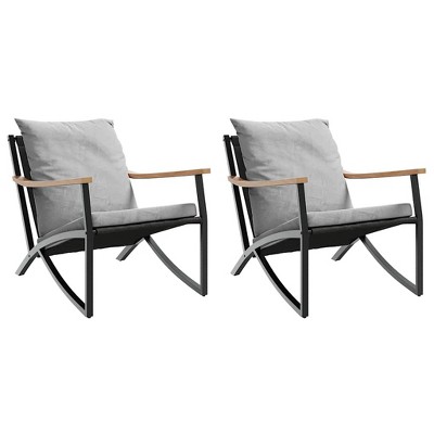 vidaXL Patio chairs with Cushions 2 pcs Black Steel