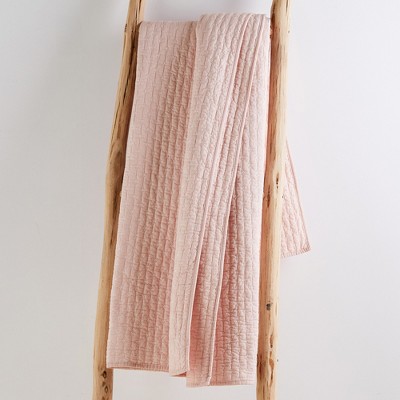 Blush Cotton Reversible Quilted Throw with Cross Stitch Pattern