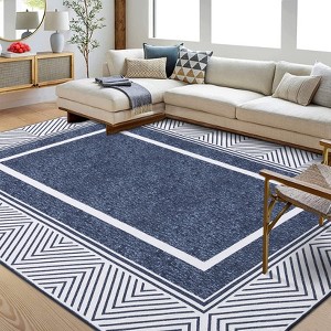Modern Washable Bordered Area Rug, Ultra-Thin Non-Slip, Non-Shedding Foldable Mat, Chic Aesthetic Carpet for Living Room, Bedroom, Office - 1 of 4