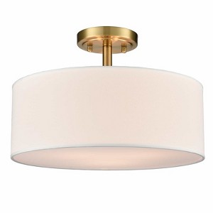 Claxy 3-Light Gold Semi Flush Mount Ceiling Light with Fabric Drum Shade - 1 of 4
