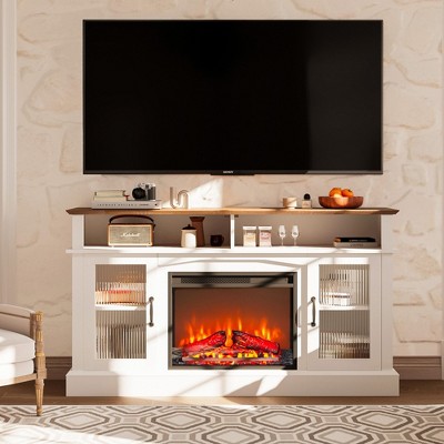 HYLEORY Fireplace TV Stand for Television up to 65+ Inch with Storage Entertainment Center with Cabinet and Shelves, Media Console for Living Room