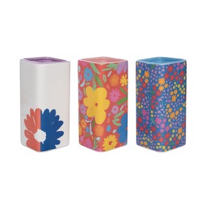 Transpac Dolomite Floral Square Vase Set of 3 Multicolored for