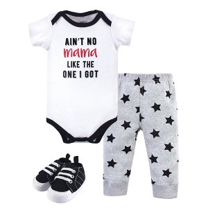 Little Treasure Baby Boy Cotton Bodysuit, Pant and Shoe 3pc Set, My Mama - 1 of 4