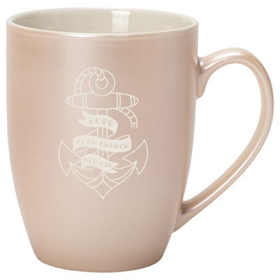 100 North Nautical 10 Ounce White and Precious Pearl Metallic Finish, Comfortably Fits Your Hands, New Bone China Coffee Tea Cup Mug, Hope As An